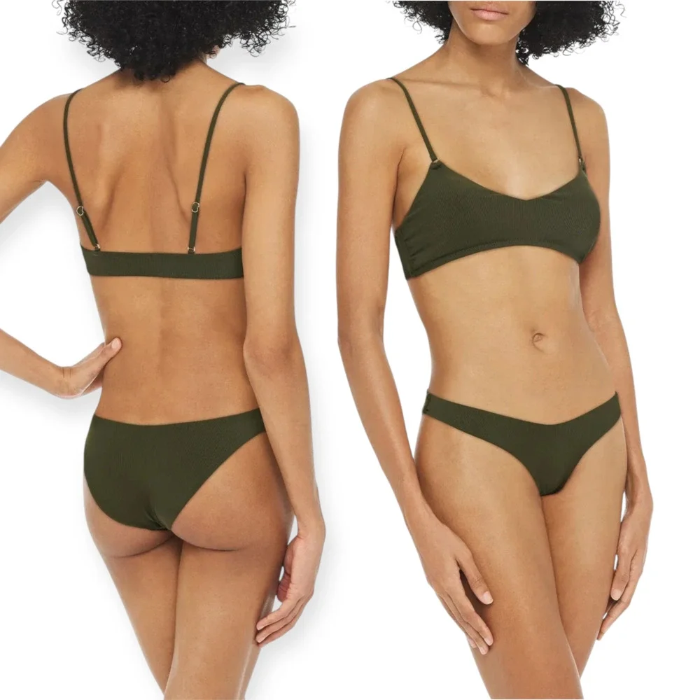 Melissa Odabash Vienna Ribbed Lowrise Bikini Briefs Olive Green Size 38 US 2 NWT